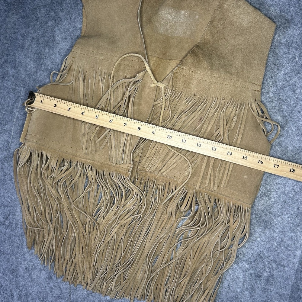 Vtg 70s Women's S Cropped Beige Suede Leather Fringe Vest Handmade - Picture 4 of 13